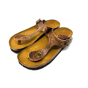 Five Worlds Women’s Size 6 Tooled Leather Comfort Sandals |‎ Western Boho Style